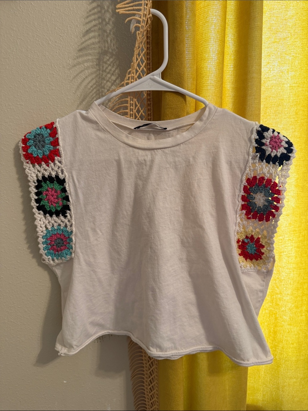 Zara White Crop Top with Crochet Sleeve